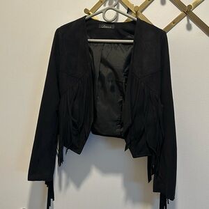 Black suede cropped southern style tassel jacket